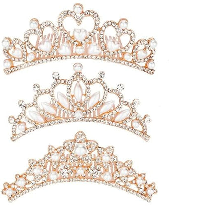 ANBALA Tiara Crown with Hair Comb, 3 Pack Mini Tiara Crown for Women Crystal Shiny Hair Accessories (Rose Gold) - color: rose gold
