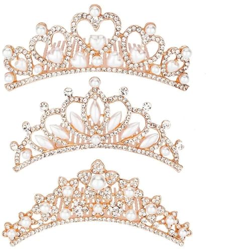 ANBALA Tiara Crown with Hair Comb, 3 Pack Mini Tiara Crown for Women Crystal Shiny Hair Accessories (Rose Gold) - color: rose gold