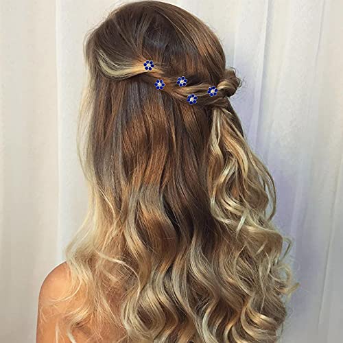 QIUTIMIY 20 Pack (Navy) Crystal Flower Hair Pins Rhinestone Hair Clips for Bridal Wedding Women Hair Jewelry Accessories, with Clear Container - color: Crystal Flower-Navy