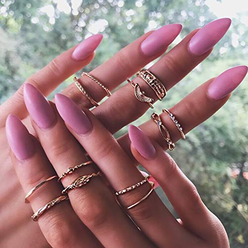 HUJUON 27-34PCS Knuckle Rings Set for Women Stackable Finger Ring Sets Vintage Joint Midi Rings Gold/Silver Star Moon Stacking Rings for Women - style: 27PCS