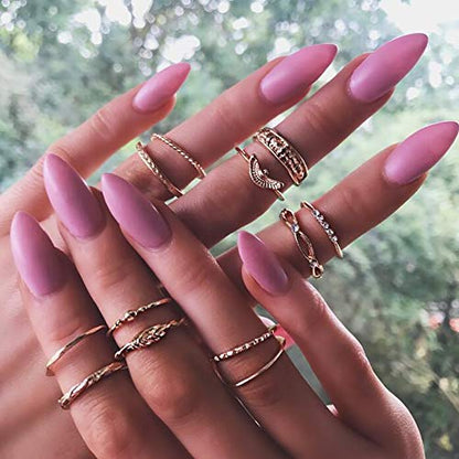 HUJUON 27-34PCS Knuckle Rings Set for Women Stackable Finger Ring Sets Vintage Joint Midi Rings Gold/Silver Star Moon Stacking Rings for Women - style: 27PCS