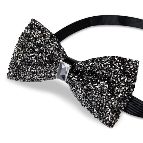 DiBanGu Mens Rhinestone Bow Tie with Ring and Lapel Pin Set | Adjustable Strap,Pre-tied Style,3PCS,Sequin Diamond Bowties，Solid/Mix Color,Shiny Accessory,for Party Prom Banquet Wedding - color: Dark Grey
