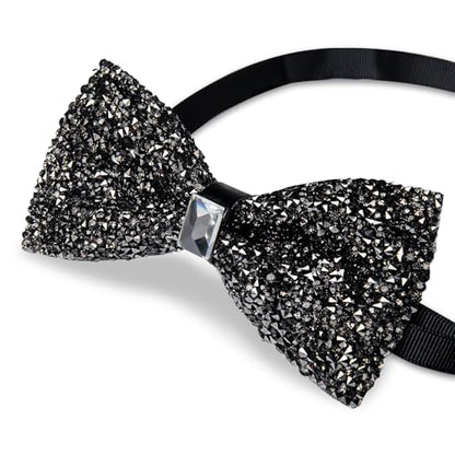 DiBanGu Mens Rhinestone Bow Tie with Ring and Lapel Pin Set | Adjustable Strap,Pre-tied Style,3PCS,Sequin Diamond Bowties，Solid/Mix Color,Shiny Accessory,for Party Prom Banquet Wedding - color: Dark Grey