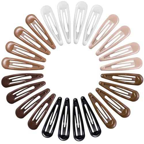 24 PCS 2.36 In Metal Snap Hair Barrettes For Women Water Drop Shape Hair Clips For Thick Thin Fine Hair,Bright Black Brown Beige White - color: Bright Black Brown Beige White