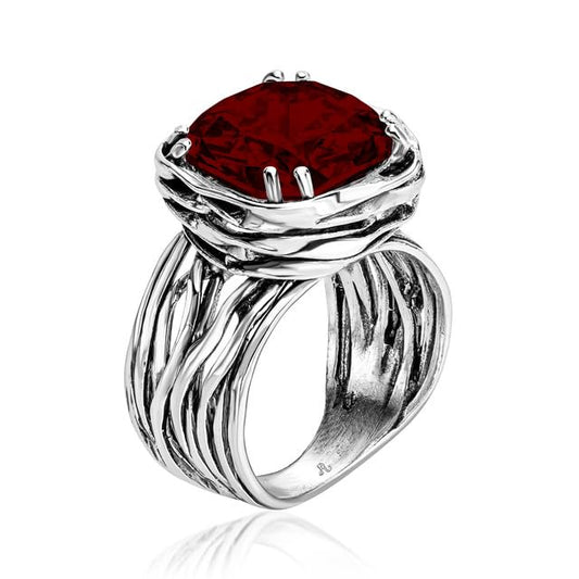 JEAN RACHEL JEWELRY 925 Sterling Silver Ring - Wrap Vintage Design with Cushion Shaped Cubic Zirconia - Hypoallergenic, Lead & Nickel Free - Artisan Handcrafted Statement Rings for Women - color: Garnet CZ