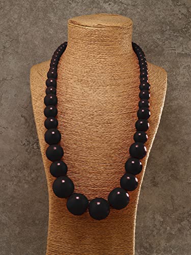 COLORFUL BLING Ethnic Large Chunky Wooden Beaded Necklaces Boho African Statement Necklace Handmade Tribal Collar Choker Bib Jewelry - color: long black