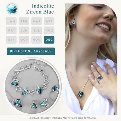 Infinity Love Heart Stud Earrings for Women, Birthstone and Healing Stone, Gifts for Mom, Wife, and Her, Silver Plated - color: 12b-December-Healing Stone for Relaxation-Indicolite Zircon Blue