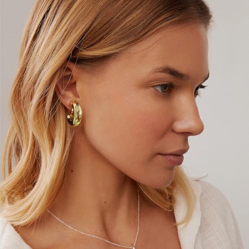 WOWORAMA Chunky Gold Hoop Clip On Earrings for Women | Large Chunky Hoops Clips Earrings, Polished Gold-Plated Clip-On Hoops, Statement Non Pierced Jewelry - color: 30mm Chunky Hoops