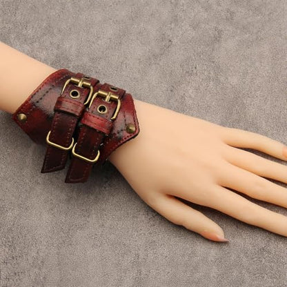 GelConnie Leather Cuff Bracelet for Men Women Wide Leather Wristband Thick Viking Mens Leather Bracelets Gothic Wrist Band Vintage Rock Wristband - style: Leather Biker Cuffs