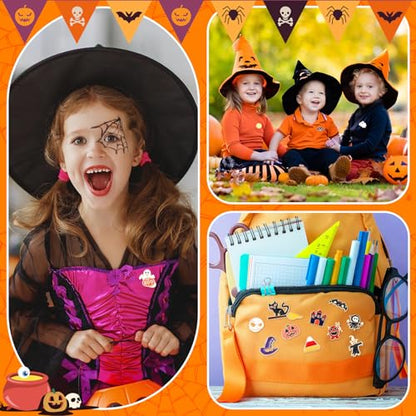 SANNIX 60Pcs Halloween Pins, Halloween Enamel Lapel Pins Assorted Pumpkin Ghost Bat Spider Skeleton Brooch Pins for Clothes Bags Hats Accessories, 30 Styles - style: Halloween Pins