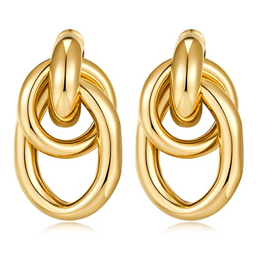 Gold Chunky Earrings for Women Geometric Knot Link Drop Dangle Earrings 14K Gold Plated Statement Earrings Trendy Gold Jewelry - color: Style 1