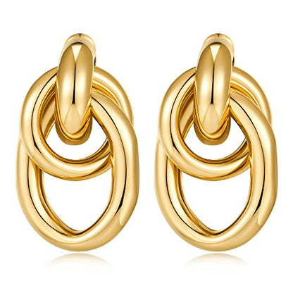Gold Chunky Earrings for Women Geometric Knot Link Drop Dangle Earrings 14K Gold Plated Statement Earrings Trendy Gold Jewelry - color: Style 1
