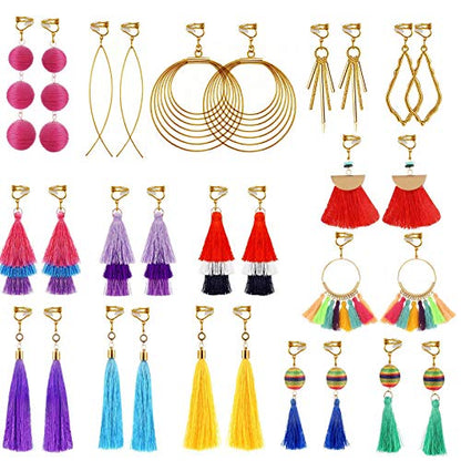 15 Pairs Gold Clip on Earrings for Women Fashion,Lightweight Fake Earrings Set - style: #4-Tassel earrings
