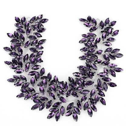 Missgrace Women Silver Green Black Red Blue Handmade Full Crystal Rhinestone Large Headband Hair Vine Shinny Headpiece Bridal Wedding Hair Accessories for Women (Purple) - color: Purple