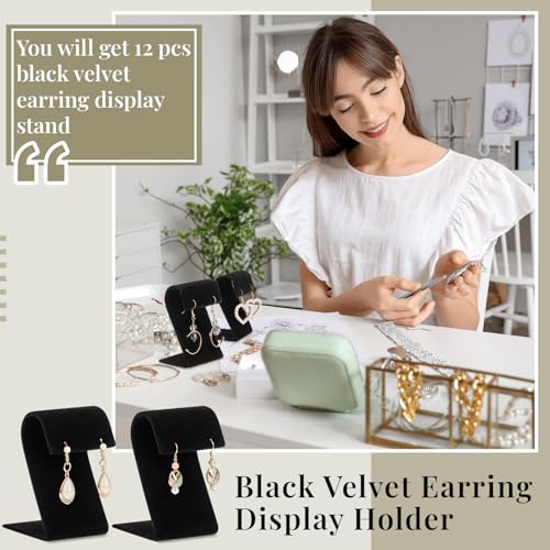 RattanView 12 Pieces Black Velvet Earring Display Stand Necklace Pendant Jewelry Stand Showcase Organizer Display Holder for Earring Pendant Accessory Rack - color: Black