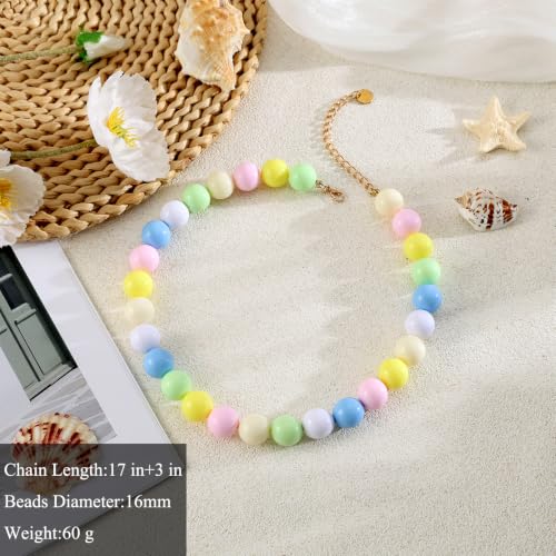 Chunky Beaded Necklace for Women 16mm Round Bead Resin Modern Statement Necklace Jewelry Accessories - color: colorful 04