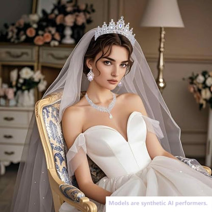 Kamirola Bridal Wedding Tiara Crown Jewelry Set for Women/Brides/Bridesmaids Crystal Jewelry Set for Wedding Prom Party Bridal Crystal Necklace Earrings Bracelet Set(TR60) - color: Silver AB