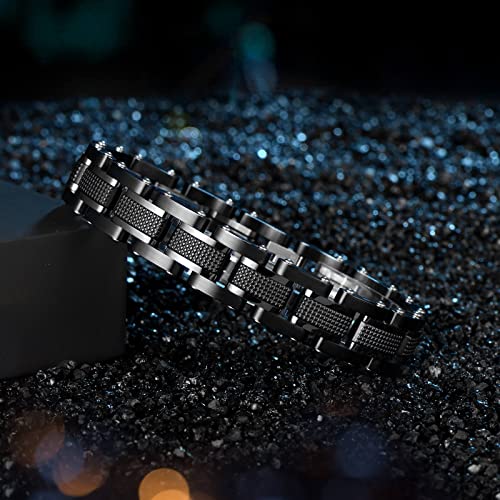 Holizaly Men's Stainless Steel Two Tone Square Link Bracelet, Black and Blue Ion Plated Black - color: White