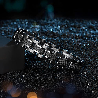 Holizaly Men's Stainless Steel Two Tone Square Link Bracelet, Black and Blue Ion Plated Black - color: White