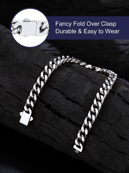 Bandmax Mens Hip Hop Cuban Link Bracelets 5/7/9/12MM Stainless Steel Miami Curb Chain Bracelet Silver/Gold Plated/Black Wristlet Chains for Men 7"-9" - color: 04 7MM-Steel