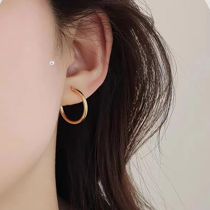 Clip On Hoop Earrings for Women - Silver and Gold-Tone Brass Spring Hoops for Non-Pierced Ears