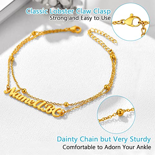 PROSTEEL Trendy Handcuffs Design/Customize Words Ankle Bracelet For Women, 316L Stainless Steel Anklets Silver/Gold/Black Tone, Hypoallergenic, Come with Box - style: 05 Customize-Bead Chain(8.5"-10.5")-Luxury Gold