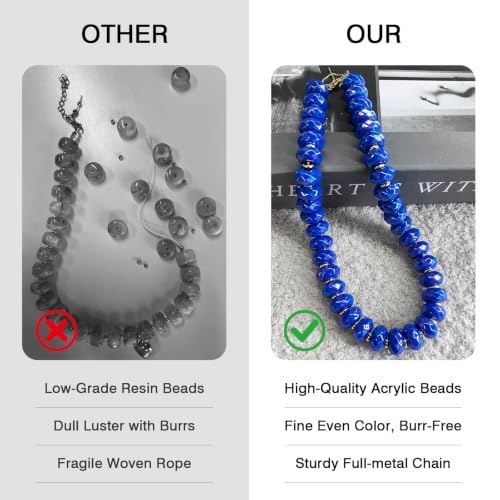 Colorful Chunky Acrylic Beaded Choker Necklaces for Women | Multicolor Faceted Beads, Sturdy Metal Chain, Adjustable Detachable, Lightweight, Summer Boho, Sparkly Statement Jewelry Gift - color: Dark Blue