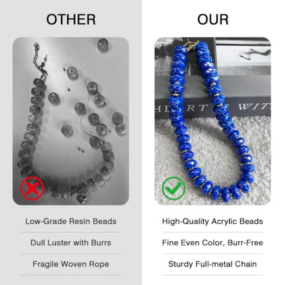 Colorful Chunky Acrylic Beaded Choker Necklaces for Women | Multicolor Faceted Beads, Sturdy Metal Chain, Adjustable Detachable, Lightweight, Summer Boho, Sparkly Statement Jewelry Gift - color: Dark Blue