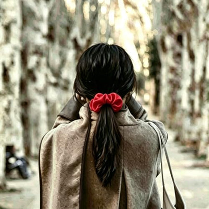 Silk Hair Ties Ponytail Holder Hairs Bow Ropes Elastics Hairtie Accessories Wide 0.8inch on Hair No Damage No Crease for Women Curly Thick Wavy Hair(30Pcs Bright Red) - color: Bright Red