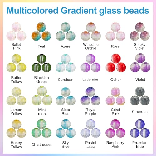 XSEINO 24 Colors 1200PCS Transparent Gradient Glass Beads Kit 6mm DIY Craft Glass Beads, Fit for Bracelets, Jewelry Making, Necklace - color: Gradient Series