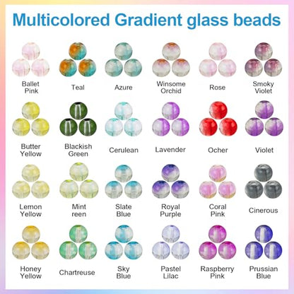 XSEINO 24 Colors 1200PCS Transparent Gradient Glass Beads Kit 6mm DIY Craft Glass Beads, Fit for Bracelets, Jewelry Making, Necklace - color: Gradient Series
