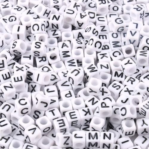 Acrylic Letter Beads Alphabet Black Letter White Cube Beads for Friendship Bracelets and Gifts Souvenir Jewelry Making(6 * 6mm Cube, 900pcs) - color: Black White(Cube)
