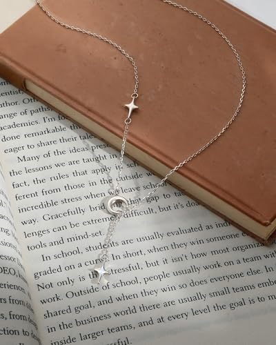 White Gold Matte Moon Star Tassel Y-Necklace Adjustable Pendant Necklace for Women Celestial Jewelry Gift for Her