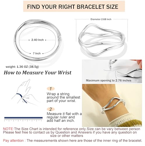 Elegance 11 designs Gold Plated Cuff Bangle Bracelets For Women Trendy Hinged Cuff Open Wide Chunky Gold Bracelet Minimalist Bangle Jewelry Gift - color: Line Bangle Silver