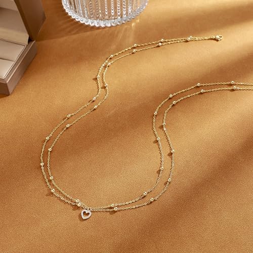 14K Gold Plated Layered Body Waist Chain for Women | Layered Waist Chain with CZ Heart and Pearl Pendant, Belly Chain Belt Jewelry for Women, Bikini Summer Beach Wear - style: Heart Waist Beads Chain
