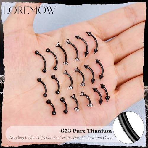16G G23 Pure Titanium Eyebrow Piercing Jewelry for Women Men Small Curved Barbell Belly Ring Eyebrow Vertical Labret Lip Tongue Ring Rook Helix Conch Daith Earring Piercing Jewelry 6-10MM - color: Black, size: 8MM-Top Pick