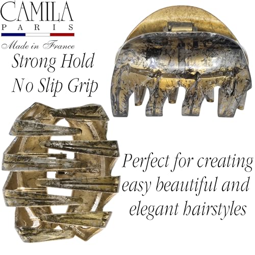 Camila Paris CP3725 French Octopus Hair Clip, 3.25" Large Claw Clips for Thick Hair, Girl Octopus Claw Clip for Women, Strong No-Slip Grip, Wide Jaw Clips for Women, Made in France - color: Black/Gold 3.5"