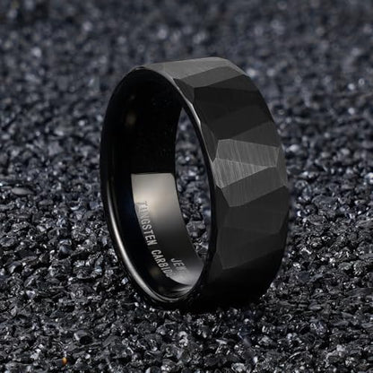 2/4/6/8mm Black/silver/gold Tungsten Rings for Men Womens Couple Fashion Jewelry Promise Engagement Wedding Band Hammered Inner ring inlaid with olive wood Carbide Polished Edge Comfort Fit - color: 8MMblack