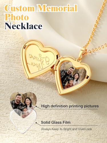 U7 Custom Photo Locket Necklace - Oval & Heart Shaped Locket - Gold/Silver/Rose Gold Personalized Image Necklaces for Women - color: 03-Gold I Love You, style: c. locket+photo+text