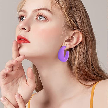 Acrylic Resin Earrings 70s 80s Colorful Hoop Earrings C Shape Trendy Chunky Cute Candy Earrings Jewelry for Women - color: Light Violet