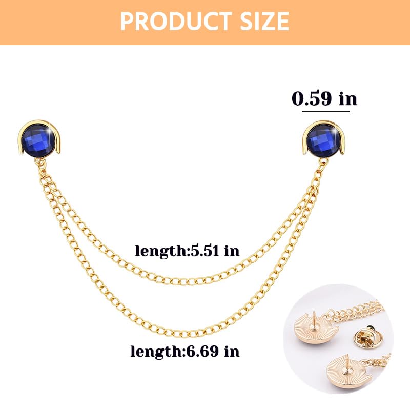 Crystal Rhinestone Brooch Mens Lapel Pins for Shirt Collar Suit Tassel Collar Chains for Shirts Badge Suit Accessories Men Brooch - color: Blue