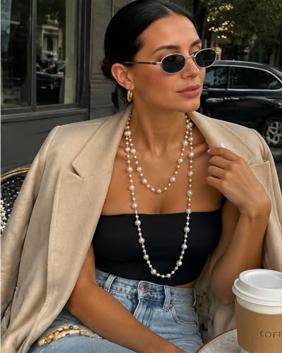 Chunky Long Layered Pearl Chain Necklaces for Women | Elegant Statement Pearl Choker,Chunky Bead, Wedding Bridal 1920s Christmas Costume Accessories, Summer Jewelry Gifts