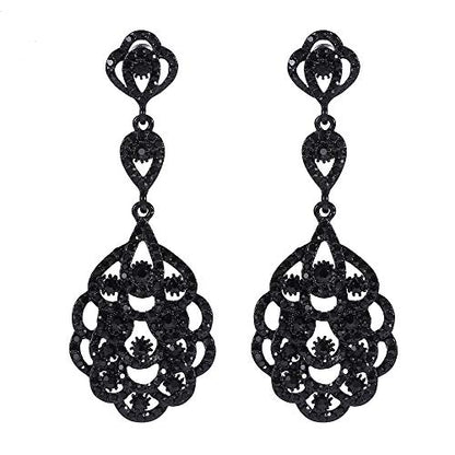 Wedding Teardrop Dangle Earrings Crystal Rhinestone Beaded Chandelier Earrings for Brides Gold - color: B-black