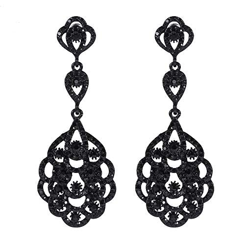 Wedding Teardrop Dangle Earrings Crystal Rhinestone Beaded Chandelier Earrings for Brides Gold - color: B-black