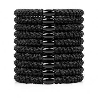 10-Piece Hair Ties: Soft Knitted Hair Tie for Thick/Coarse/Curly Hair. Gentle Hair Ties No Damage—Secure & Protect Strands (Black) - color: Black