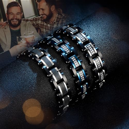Holizaly Men's Stainless Steel Two Tone Square Link Bracelet, Black and Blue Ion Plated Black - color: blue-black 17