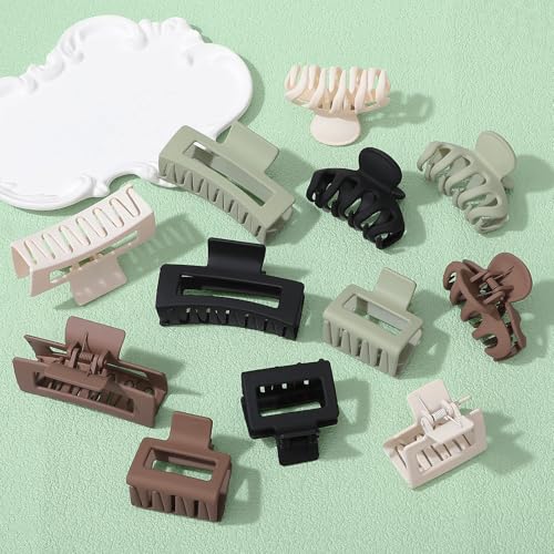 Small Medium Claw Clips for Women, 3 Styles Hair Clips for Thick and Thin Hair, Non-slip Strong Hold, 12 Pcs (White,Green,Brown,Black) - color: White,Green,Brown,Black