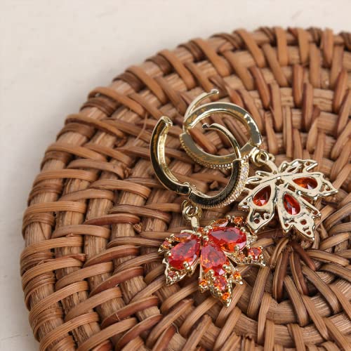 Sonateomber Gold Silver Small Hoop Dangle Earrings for Women, Trendy Dainty Rhinestone CZ Dangling Prom Wedding Leaf Flower Snowflake Butterfly Starfish Fashion Jewelry Gift - color: Orange Leaf