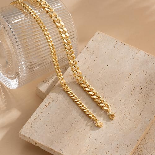 Ankle Bracelets for Women Waterproof 14K Gold/Silver Plated Chain Anklets | Trendy Gold Anklets,Layered 14K Gold Plated Stackable Chunky Cuban Link Chain Anklet Bracelet Set,Summer Beach Jewelry Gift - color: 2 cuban-gd