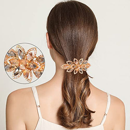 Floral Rhinestone Hairpin Luxury Crystal Flower Hair Barrette Clip (Champagne) - color: Champagne